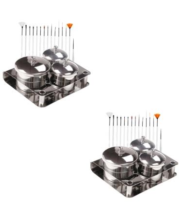 2 Sets Nail Cup Pen Cleaning Cup Nail Accessories Manicure Mixing Cup Nail Art Salon Stainless Steel Cup Powder Mixing Cup Nail Brush Stainless Steel Liquid