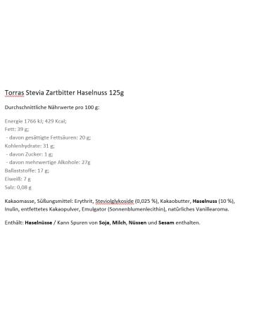 Torras Stevia Chocolate - Sugar-Free Hazelnut Bar (125g) | Buy Internationally - Buy Online on GoSupps.com