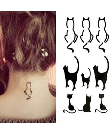 Oottati Small Cute Temporary Tattoo Cat Totem Neck (Set of 2)