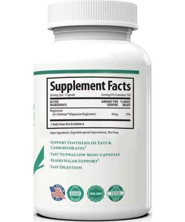 Body Magnesium Bisglycinate Chelated 44mg | 120 Vegan Capsules - Reduce Muscle Cramps & Improve Sleep - Buy Online on GoSupps.com