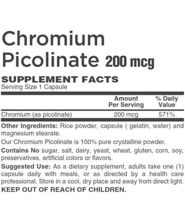 Chromium Picolinate (Chelated to picolinic Acid) 200 mcg. (90 Caps) 1 Count (Pack of 1) - Buy Online on GoSupps.com
