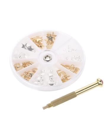 Lurrose 1 Set Dangle Nail Charms Alloy Letter Nail Piercing Charms Rhinestone Nail Rings Crystal Metal Nail Charms Nail Jewelry Hoops with Nail Piercing Tool Hand Drill for Nail Tip Decoration