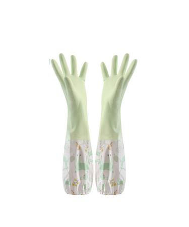 SEPTAM Cleaning Gloves Dishwashing Gloves Single Layer Household Chore Splicing Sleeve Waterproof Gloves Plush Elastic Band Mouth Rubber Gloves (Color : Green Size : Medium)
