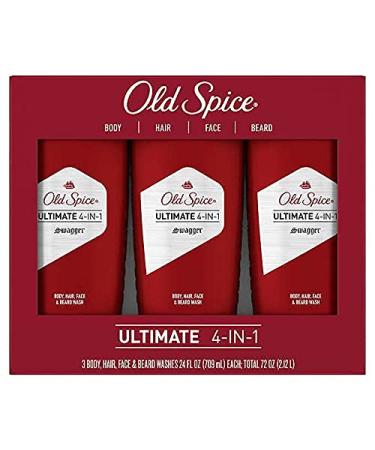 Old Spice Ultimate 4 in 1 Body Hair Face and Beard Wash, Swagger Scent, 24 Fl Ounce (3 Count)