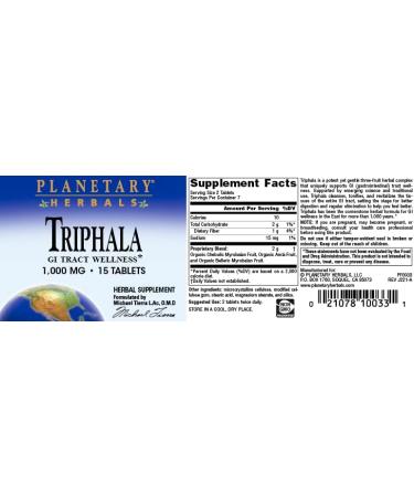 Triphala Internal Cleanser 1000mg - Planetary Herbals 15 Tabs | Buy Online - Fast International Shipping - Buy Online on GoSupps.com