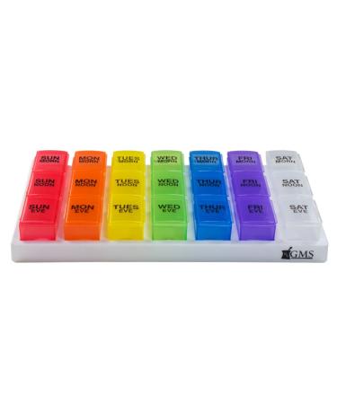 GMS Weekly Pill Organizer Rainbow Portable Travel Pill Holder Cases (7-Day/3-Times-A-Day) with Removable Daily Boxes for Vitamins Supplements and Medication