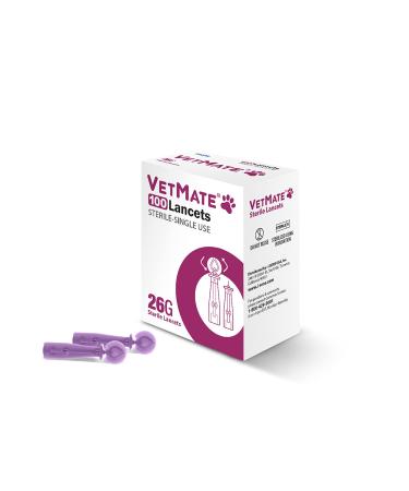VetMate Sterile Single Use 26G Universal Designed Lancets (100 Counts) for Blood Glucose Monitoring Systems