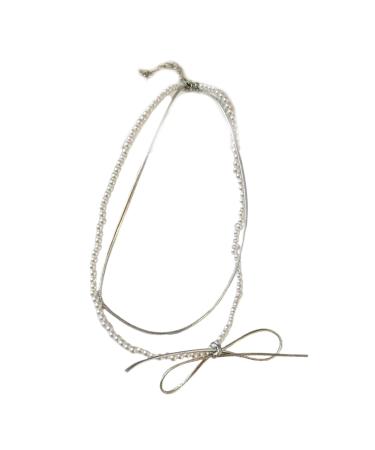 OralGos Elegant Double Layer Leather Necklace with Bow Collar Perfect for Daily Use Gray