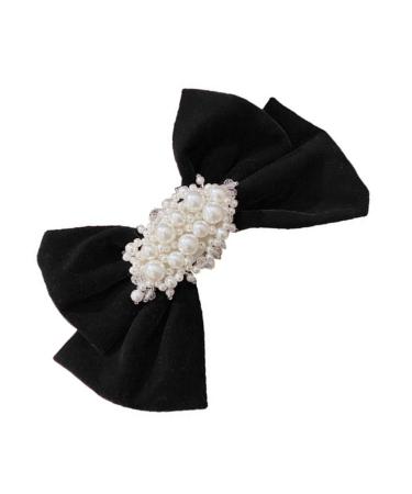 minkissy 1pc Hairpin Bow Hair Clips Grosgrain Hair Bow Wedding Headpieces Big Hair Bow Clip Bow Knot Barrettes Hair Accessories for Women Wedding Fabric Pearl Small and Fresh Girl 17.5X11.5X2.5CM Black
