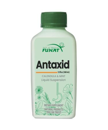 Funat Antaxid Liquid Suspension for relief of upset stomach contains calendula mint and kaolin.