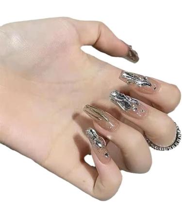 24Pcs False Nails rtificial Full Nail Tips Rhinestone Decor Nail Art with Design Press on Nails with Adhesive Tab for Women and Girls - Buy Online on GoSupps.com