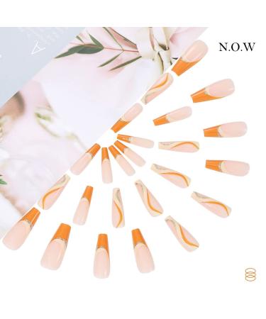 Buy Vatocu Long French Ballerina Coffin False Nails - Orange Acrylic Press-On Nails for Women (24 Pieces) - International Shipping Available - Buy Online on GoSupps.com