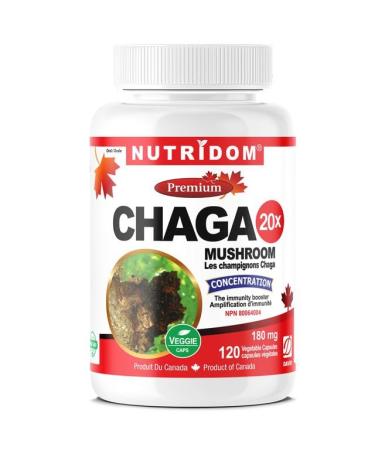 Nutridom Chaga Mushroom Supplement 20x Extra Strength Provides Antioxidant Non-GMO Vegan Free of Gluten Egg Wheat Soy Corn and Dairy (120 Veggie Capsules)