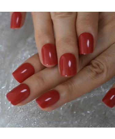 24pcs UV Shiny Red Square Fake Nails Kit - Short False Nail Tips for Office & Home Wear - Buy Online on GoSupps.com