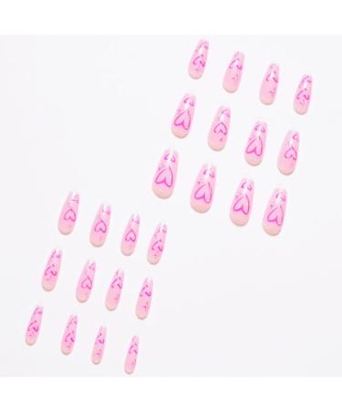 Kamize Long Pink Heart Coffin Press On Fake Nails - 24PCS Stylish Full Cover Stick On Nails for Women and Girls - Buy Online on GoSupps.com