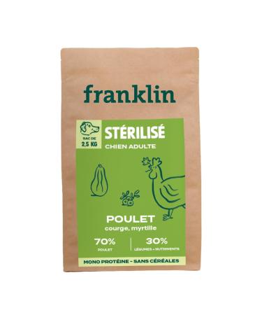 Franklin – Sterilized Dog Food – Protein Range – with 70% Chicken – Mono-protein – Grain-free – Round Shape 13mm – 2.5 kg