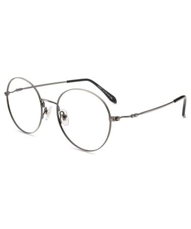Firmoo Blue Light Blocking Reading Glasses, Retro Round Metal Computer Reading Glasses with Maginfication Gunmetal 2.0 x