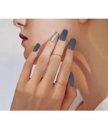 Vatocu Square Matt Artificial Nails - Gray Glitter Short French Stick-On Nails for Women & Girls - 24 Pieces - Buy Online on GoSupps.com