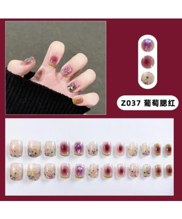 24Pcs/Set Press On Nails Succulent Grape Purple False Nails Acrylic Fake Nails Full Cover Nails Tips Artificial Finger Manicure Press on nails for Women and Girls - Buy Online on GoSupps.com