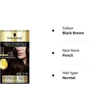 Schwarzkopf Oleo Intense Permanent Brown Hair Dye - Ammonia Free with Oil Enrichment - Black Brown (2-10) - 1 Count Pack for Up to 100% Grey Coverage - Buy Online on GoSupps.com