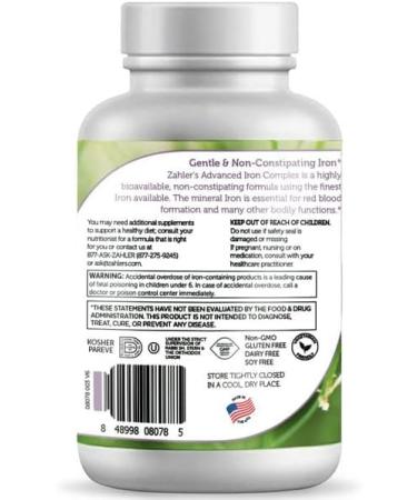 Zahlers Iron Complex: 100 Capsules Blood Building Supplement with Ferrochel - Buy Online on GoSupps.com