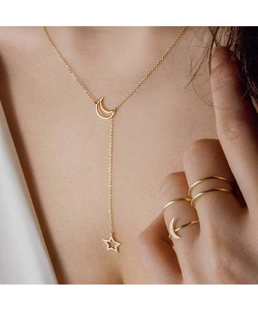 DoubleNine Lariat Necklaces Star Moon Charm Gold Y Necklace Dainty Jewelry Accessories for Bridesmaid Women Girl