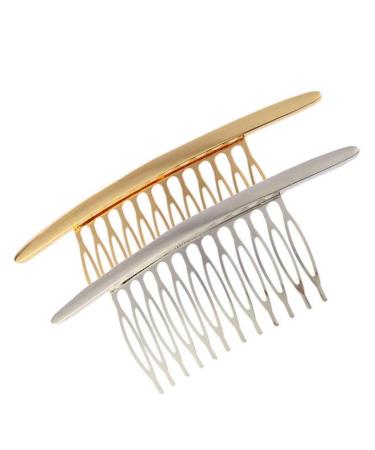 2 pieces curved alloy hair side comb hairpise combs french hair twist insert grips hair clips hair jewelry styling tool hair decoration for women girls (silver + gold)