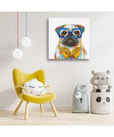 Yidepot Pug French Bulldog Wall Art - Colorful Puppy with Glasses | 60x60CM Canvas Poster for Kids' Room - Buy Online on GoSupps.com