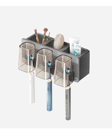 Toothbrush holder wall electrical toothburst holder stainless steel toothbrush holder black children toothbrush holder without drilling for toothbrush heads charging station and toothpaste (3 slots black)
