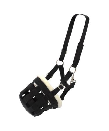PFIFF 102979 Muzzle with feed stop headpiece made of artificial fur black full full / warmblood