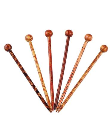 Sharplace 6 Vintage Wood Hair Sticks - Retro Floral Pattern Hairpins for Women & Girls - Long Chinese Hair Accessories in Brown - Buy Online on GoSupps.com