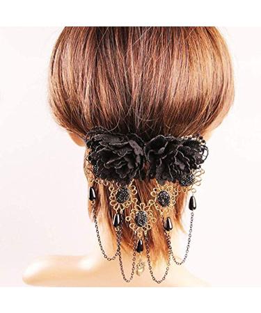 XLKJ Retro Gothic Rose Hair Clips | Rhinestone Hairpins & Lace Tassels Headdress for Women & Girls - International Shipping - Buy Online on GoSupps.com