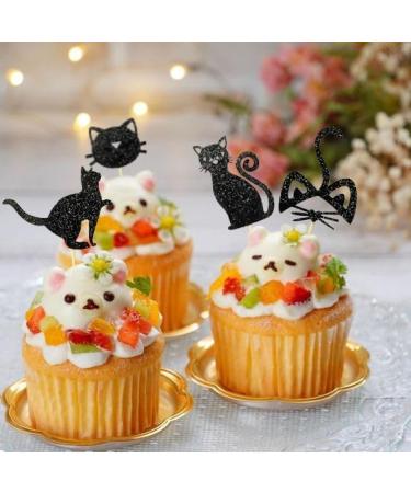 TSJ 24 PCS Cat Cupcake Toppers Black Glitter Kitty Cake Toppers Cat Cupcake Picks Kitten Theme Party Cake Decorations - Buy Online on GoSupps.com