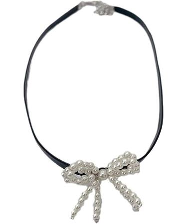 OralGos Faux Pearl Bow Pendant Necklace | Stylish Clavicle Chain & PU Leather Jewelry - International Shipping - Buy Online on GoSupps.com