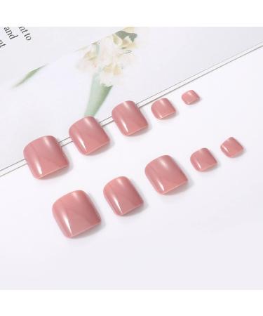 Handcess Shiny Pink Artificial Toenails - Short Square Full Cover Nail Tips for Women & Girls - International Shipping Available - Buy Online on GoSupps.com