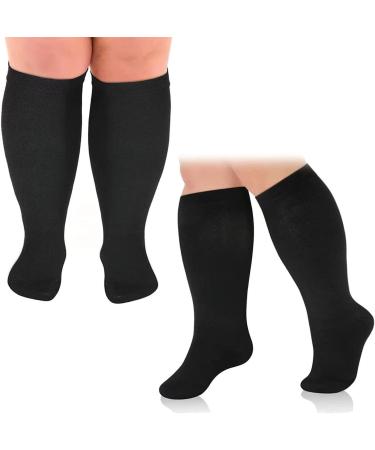 Cheeroyal Plus Size Compression Stockings for Men & Women - 20-30mmHG Wide Calf Knee Socks for Ultimate Support | Black 3XL - Buy Online on GoSupps.com