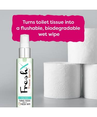 FreshX Toilet Paper Spray | Tissue Spritz Turns Toilet Paper Into 200 Moist Wipes | Flushable Wet Wipe Alternative (Aloe & Cucumber) Aloe Vera - Buy Online on GoSupps.com