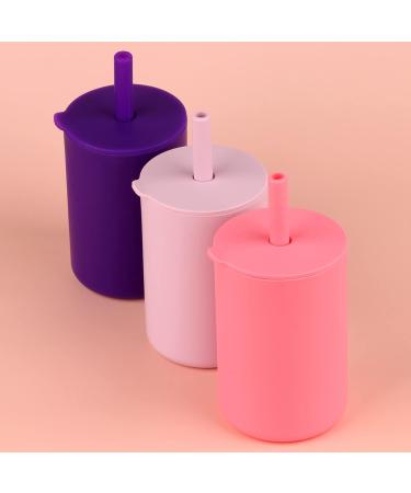 Mintlyfe Toddler Straw Cup 3Pack - 100% Food Grade Silicone Training Cup for Baby - Unbreakable - Boys and Girls Trainer Cup (Classic Purple/Pink/Lilac Purple) - Buy Online on GoSupps.com