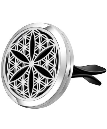 Wild Essentials Flower of Life Essential Oil Car Vent Diffuser Stainless Steel Locket Pendant With 12 Color Refill Pads Customizable Color Changing Air Freshener for Aromatherapy