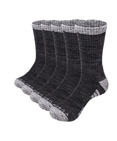 YUEDGE 5 Pairs Mens Hiking Socks Moisture Wicking Cushioned Crew Socks Padded Work Boot Socks For Size 6-9,9-12,10-13 Dark Grey(1807 Model) 9-11