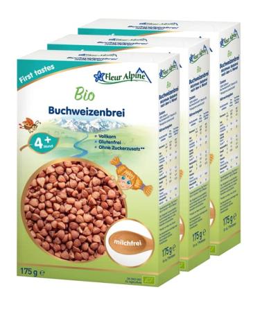 Fleur Alpine Bio Babybrei Buckwheat 3 SPACE - delicious breakfast porridge |Nutritious and gluten -free |Easy preparation |Baby food 4+ months without adding sugar |3x7 portions of buckwheat 175 g (3 pack) - Buy Online on GoSupps.com