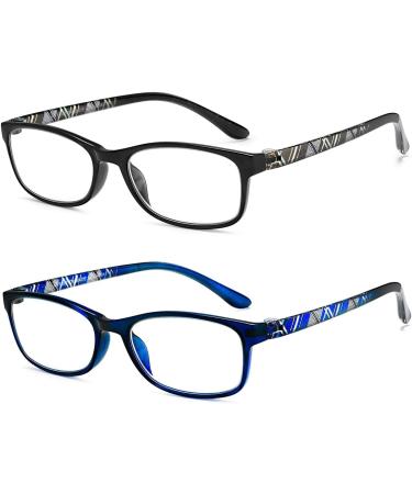 EYEURL 2.50 Reading Glasses for Men & Women - 2 Pack Blue Light Blocking Rectangular Frames Anti-Glare Stylish Prescription Eyewear - Lightweight Blue & Black - Buy Online on GoSupps.com