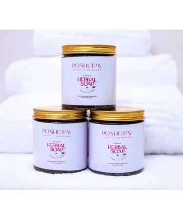 Poshglow 100% Organic Raw African Black Soap 250g For All Skin Types Detoxifying and Anti-Ageing All Pure Natural Vegan - Buy Online on GoSupps.com