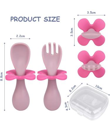 Vicloon Baby Fork and Spoon Set - Pink Flowers | Infant Self Feeding Utensils | Toddler Cutlery Set for Kids - Spoons and Forks for Easy Self Feeding - Buy Online on GoSupps.com