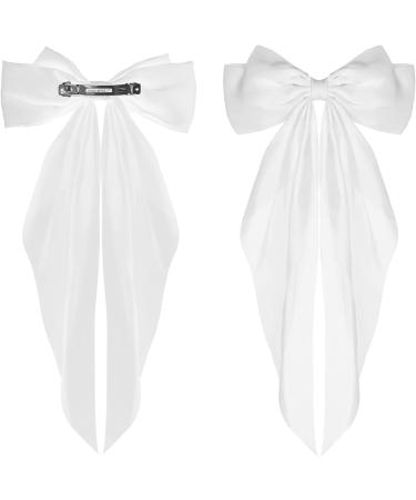 Elegant White Hair Bow in French Ribbonsatin Large Secure Clip Versatile Accessory for Women and Girls - Buy Online on GoSupps.com