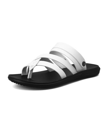 Yytcsjz Men's Big Toe Bone Corrector Sandals Summer Pu Leather Comfy Non Slip Flat Bottom Slippers for Bunion Splints Toe Separator Hallux Valgus (Color : White Size : 9) 9 White