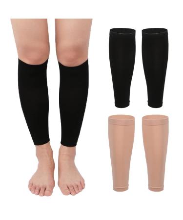 Angzhili 2 Pairs Calf Compression Sleeves for Women,Footless Compression Socks for Running,Yoga and Fitness,Leg Compression Socks for Calf Pain Relief (X-Large, Black+Skin) X-Large Black+skin
