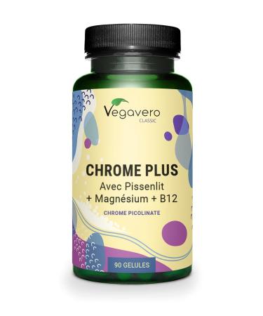 CHROMIUM 250 g | With Dandelion Magnesium Vit B12 | 3 Months | GLYCEMIA + METABOLISM | High Bioavailability | Vegan and No Additives | Vegavero