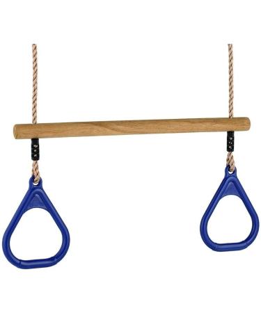 HUAWELL Wooden Trapeze with Plastic Gym Rings - 2-in-1 Swing Set for Kids, Blue - Indoor and Outdoor Playground Accessories - Buy Online on GoSupps.com
