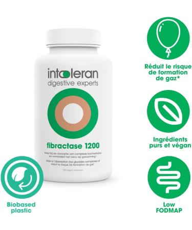 Intoleran Fibractase Forte Enzymes digestives - 108 g lules | Compl ment alimentaire pour l'intol rance au fructane et au galactane | Facilite la digestion des glucides des oignons des l gumineuses - Buy Online on GoSupps.com